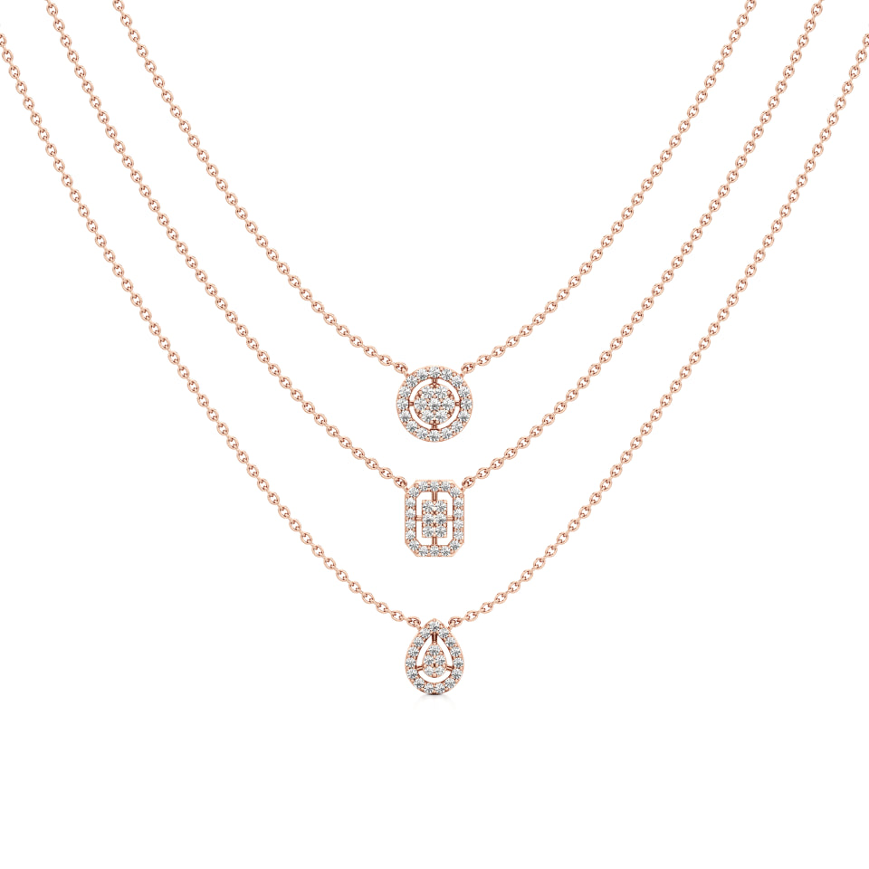 Multi-layered Trio Shaped Pave Diamond Chain