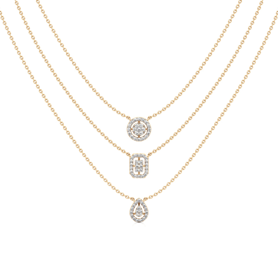 Multi-layered Trio Shaped Pave Diamond Chain