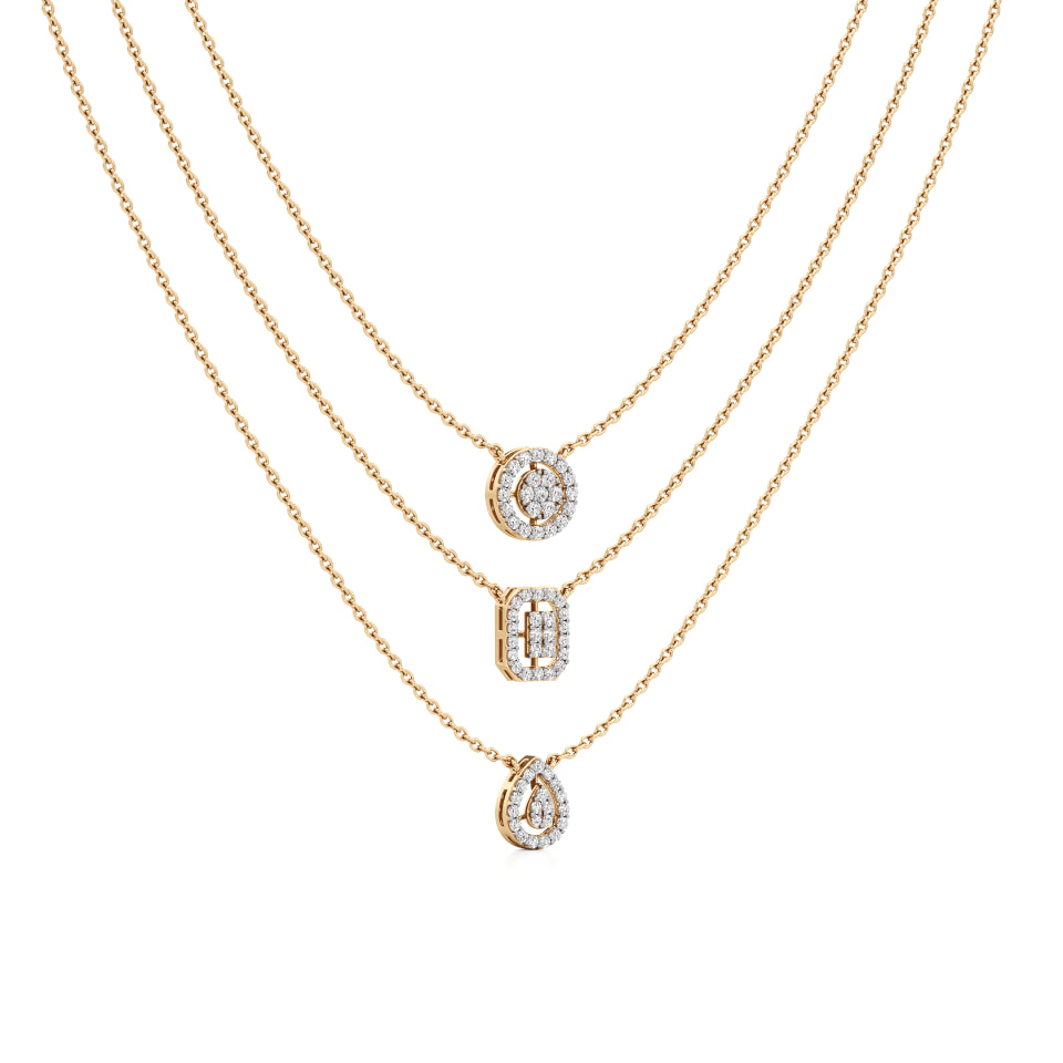 Multi-layered Trio Shaped Pave Diamond Chain