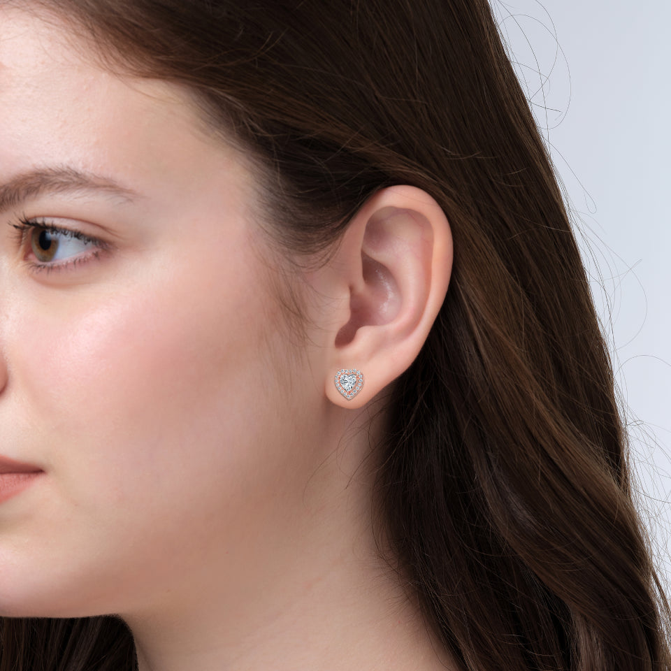 Cupid Double Heart Solitaire Diamond Earrings