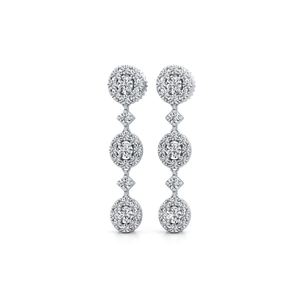 Linked Halo Drop Diamond Earrings
