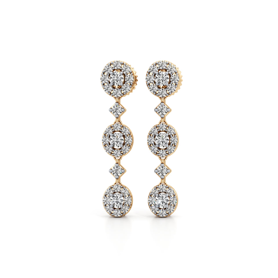 Linked Halo Drop Diamond Earrings