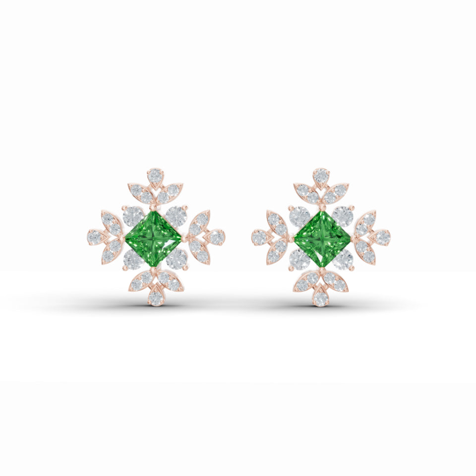 Emerald Floret Diamond Earrings