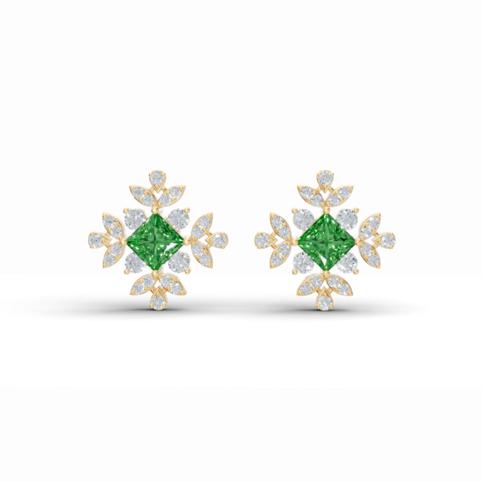 Emerald Floret Diamond Earrings