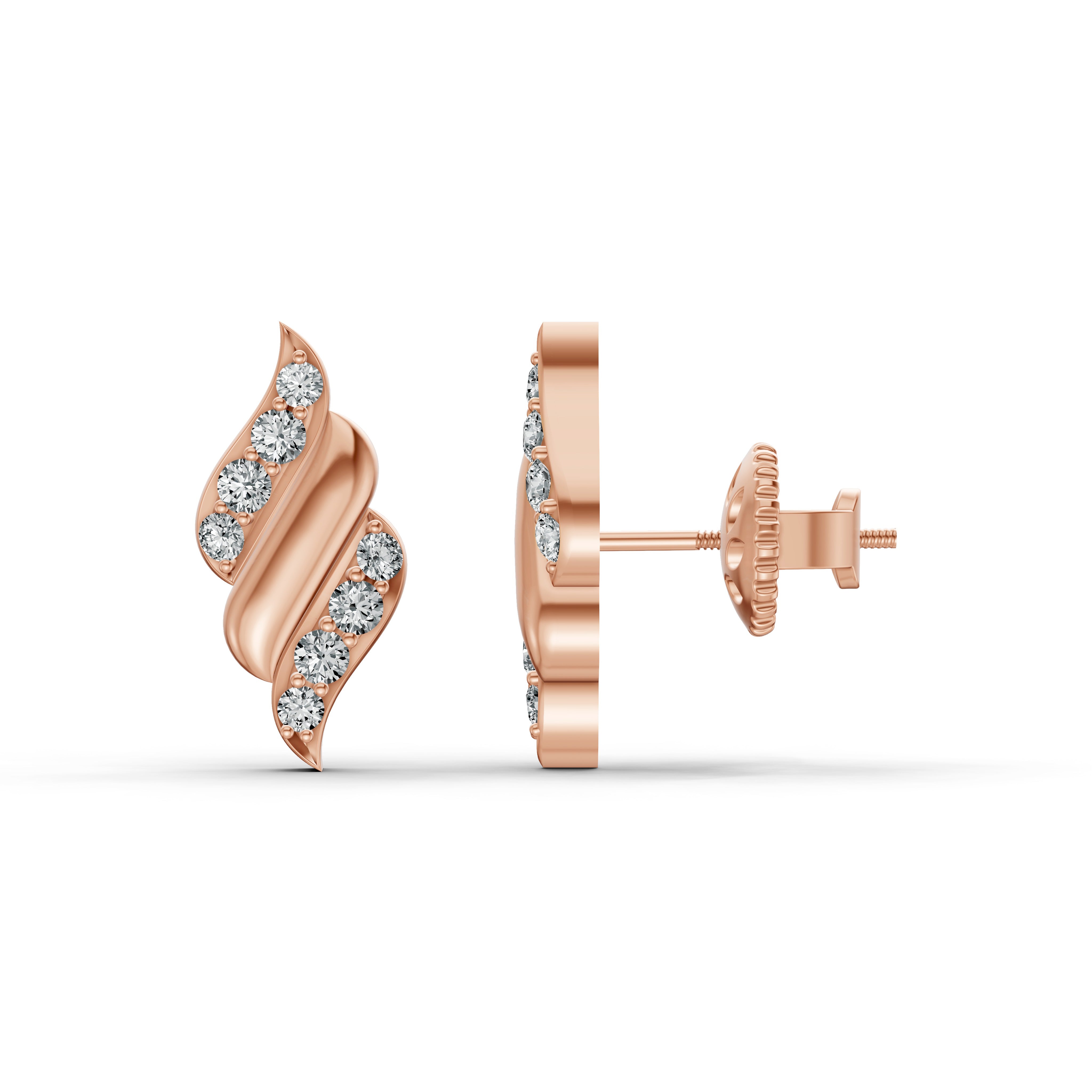 Elegant Wave Diamond Pendant & Earring Set
