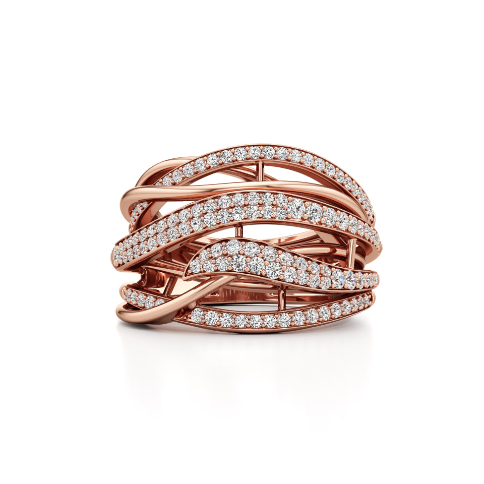 Diamond-Kissed Waves Ring