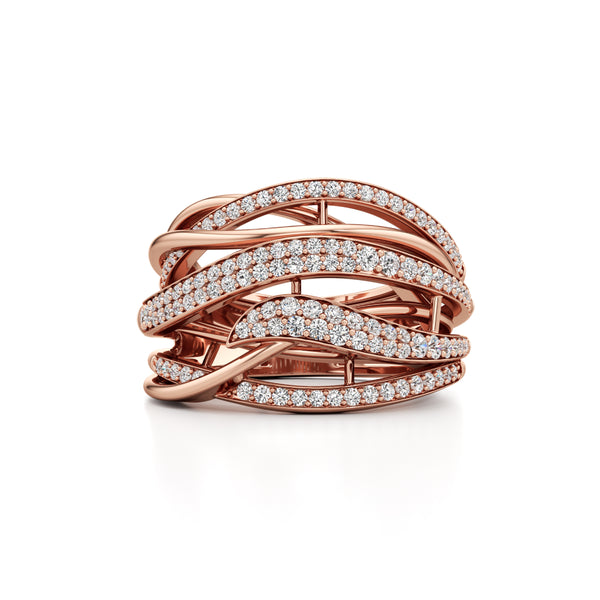 Diamond-Kissed Waves Ring