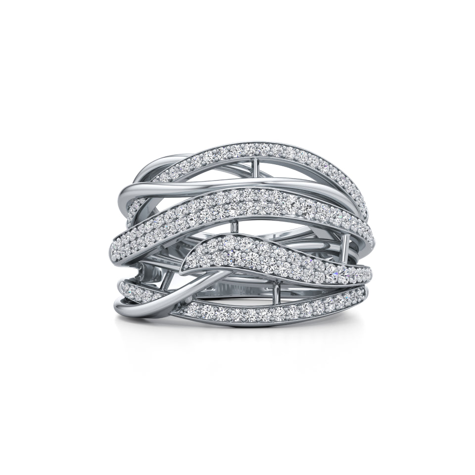 Diamond-Kissed Waves Ring