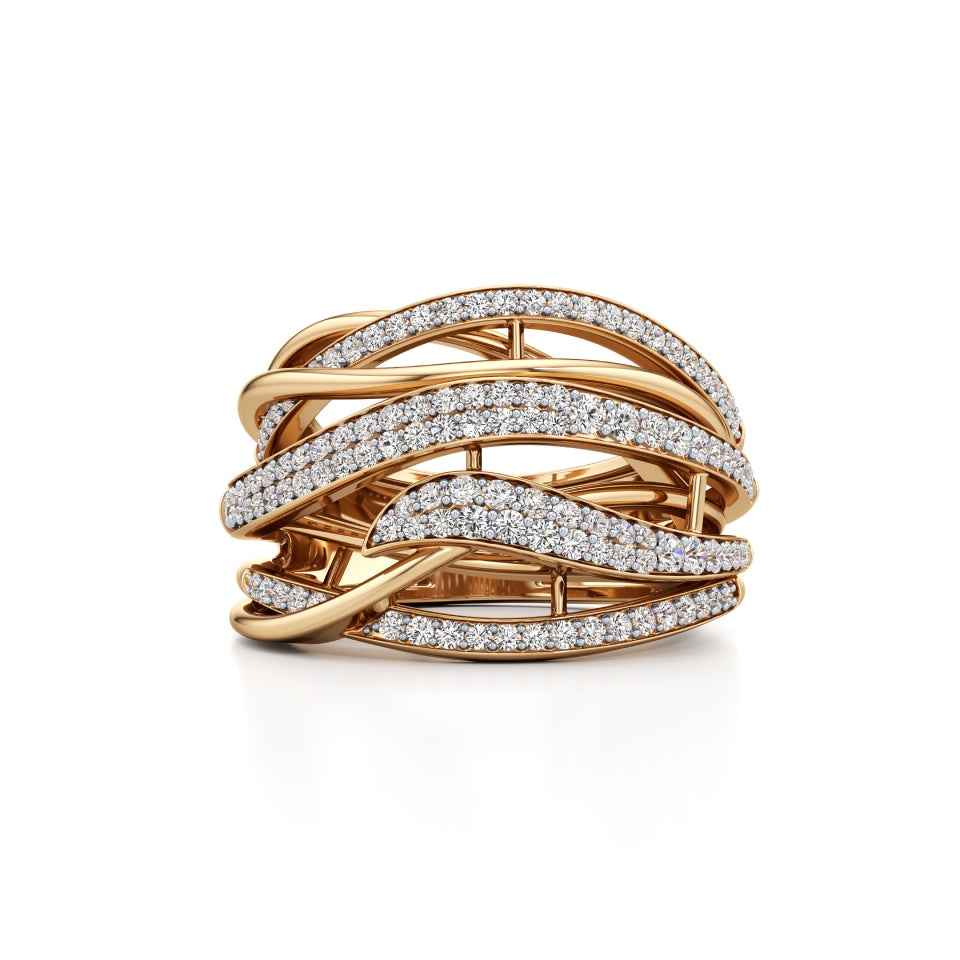 Diamond-Kissed Waves Ring