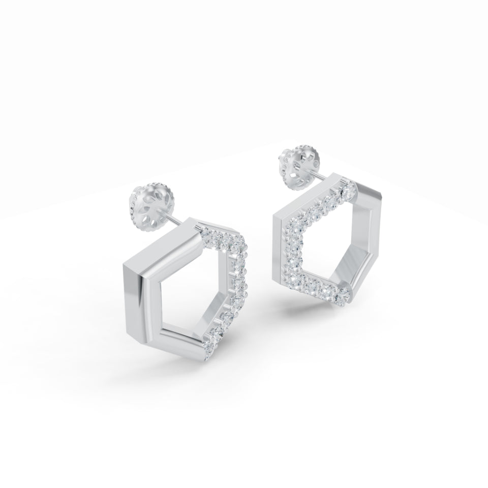 Half & Half Hexagon Stud Diamond Earrings