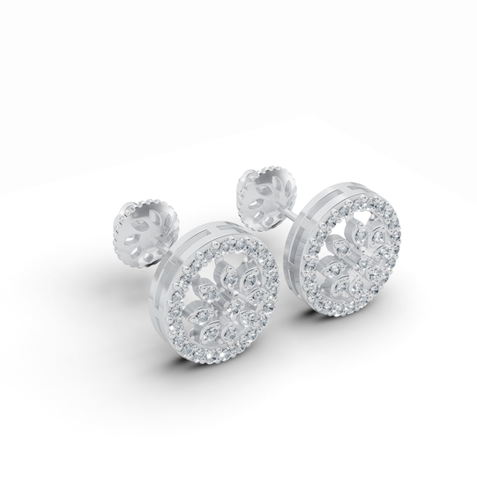Flower Bloom Halo Diamond Stud Earrings