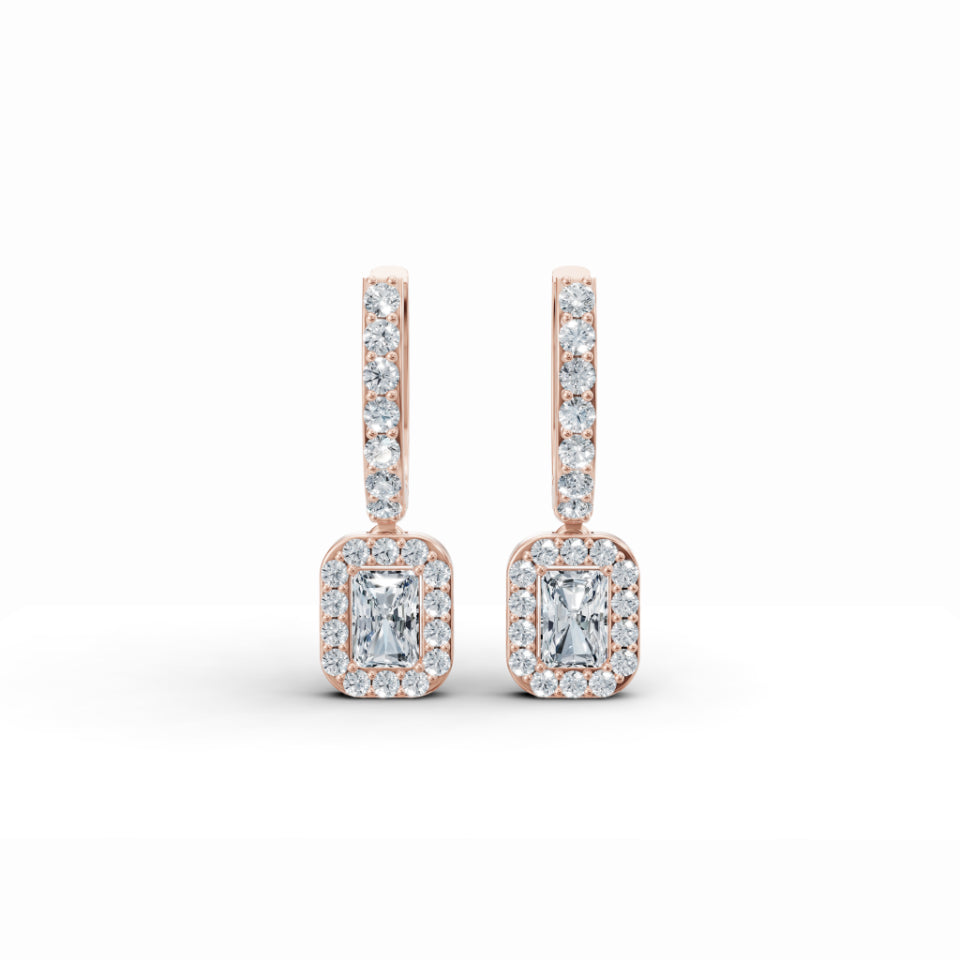 Classic Baguette Halo Diamond Stud Earrings