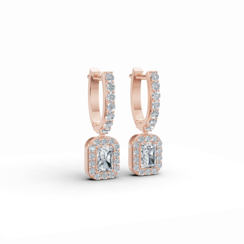 Classic Baguette Halo Diamond Stud Earrings