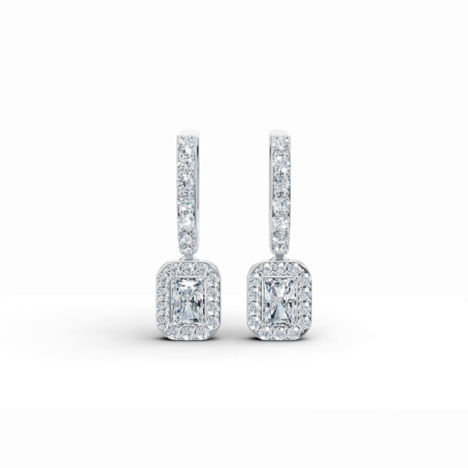 Classic Baguette Halo Diamond Stud Earrings