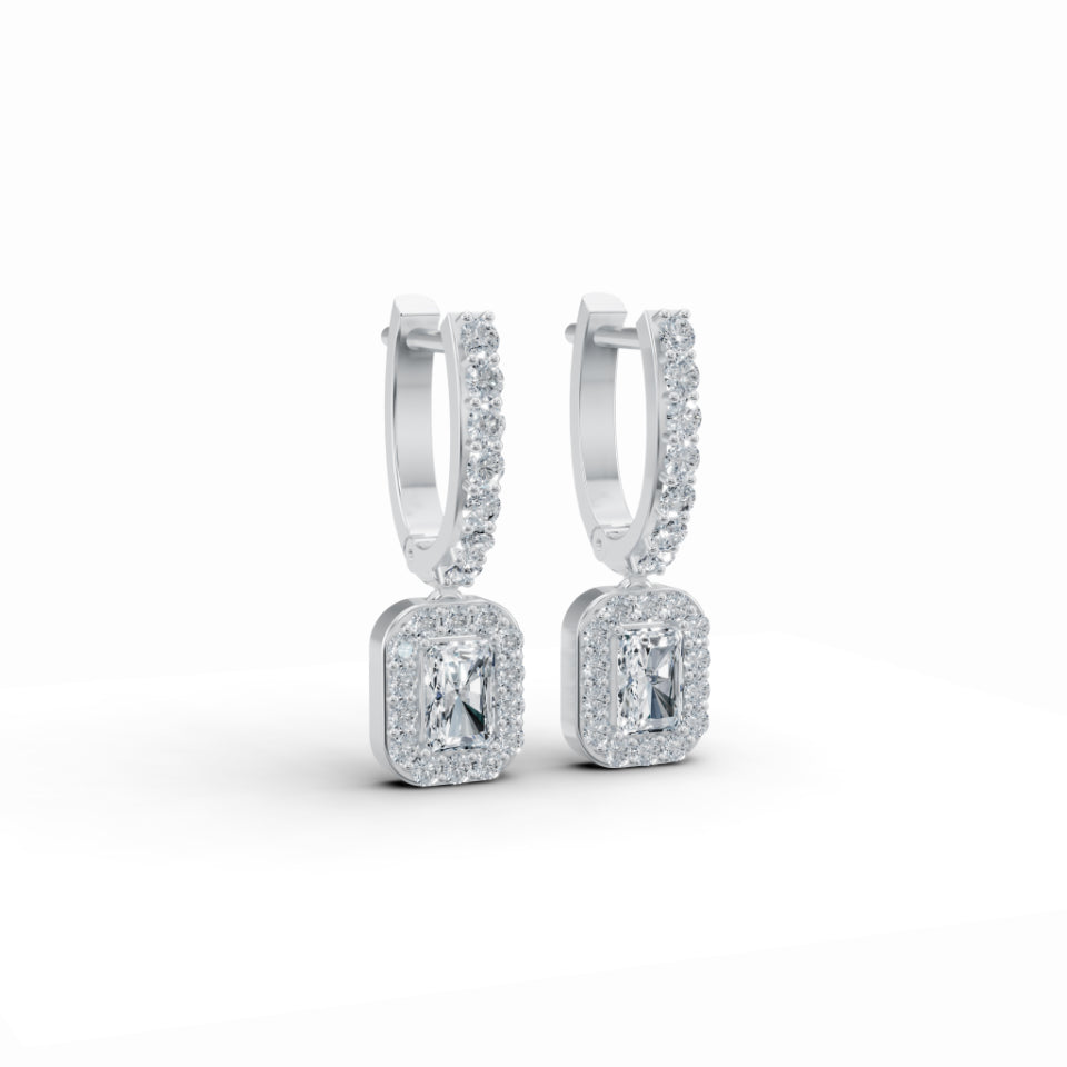Classic Baguette Halo Diamond Stud Earrings