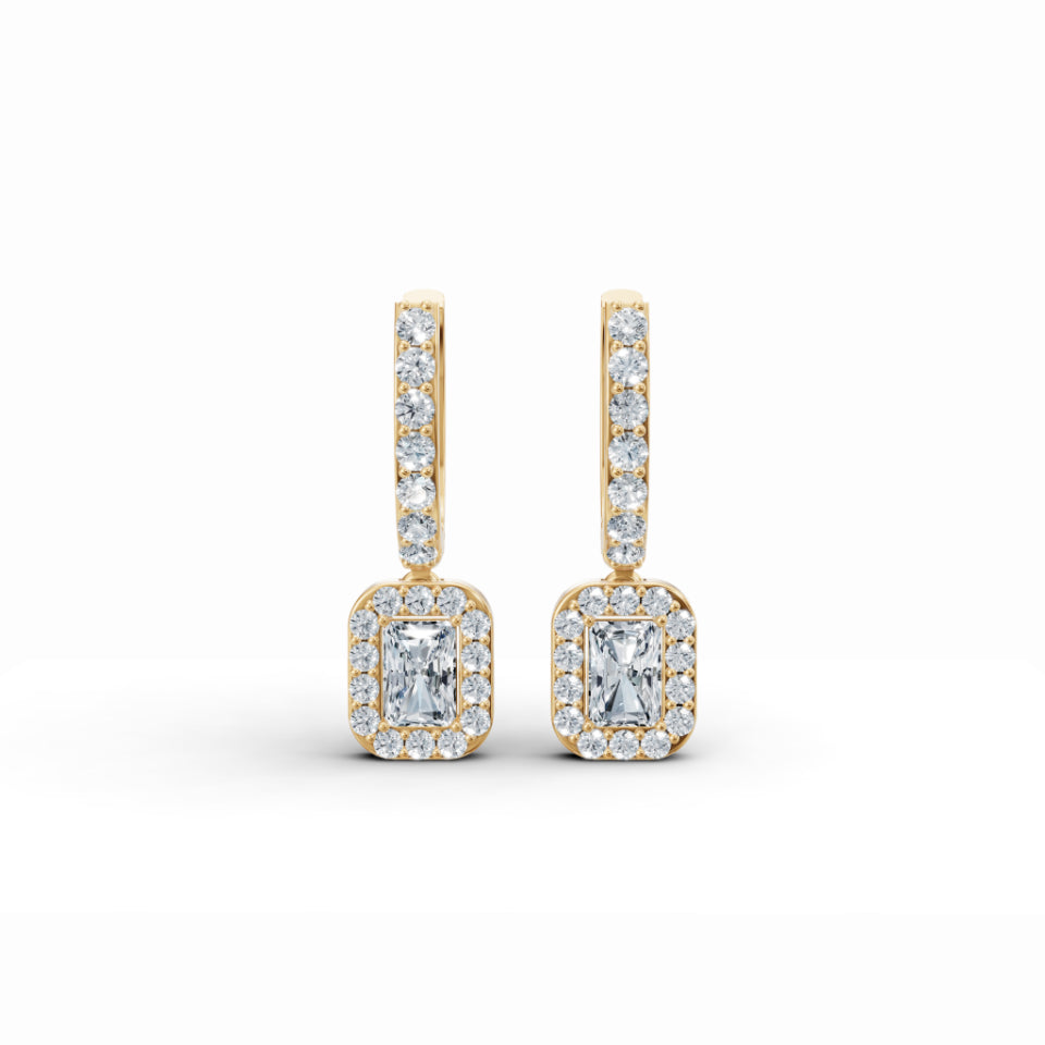 Classic Baguette Halo Diamond Stud Earrings