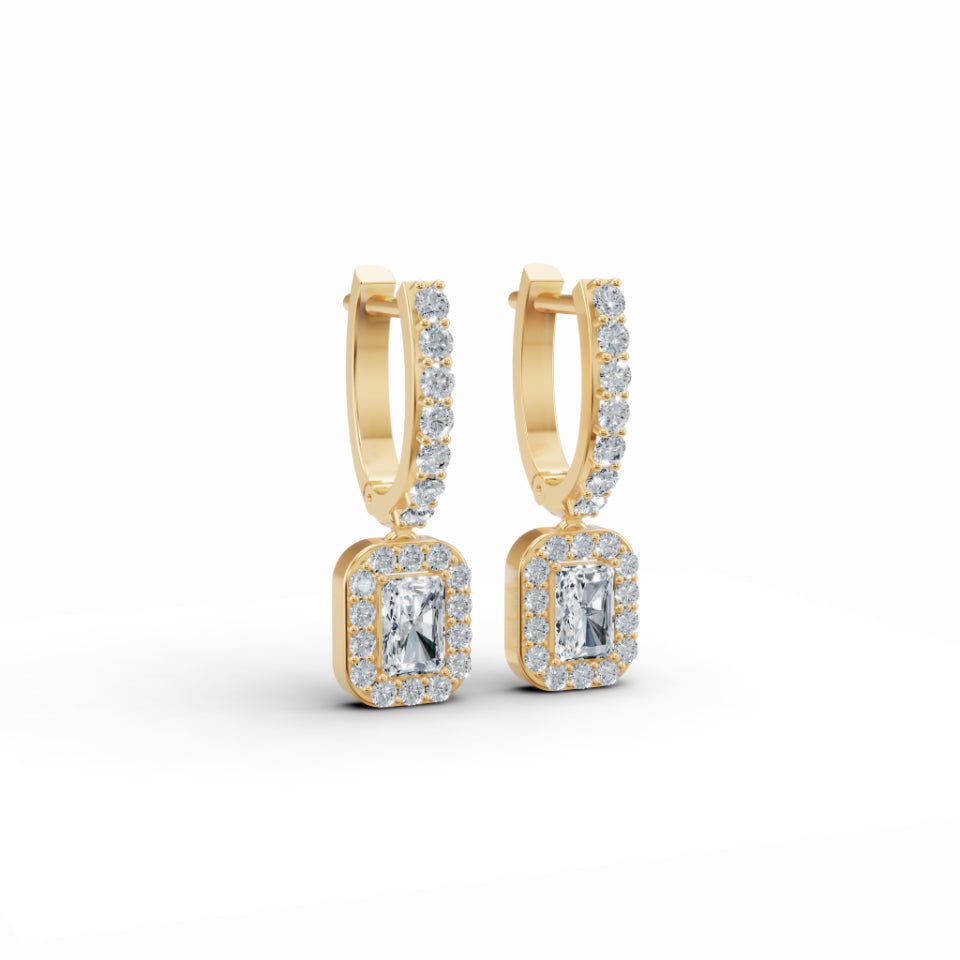Classic Baguette Halo Diamond Stud Earrings