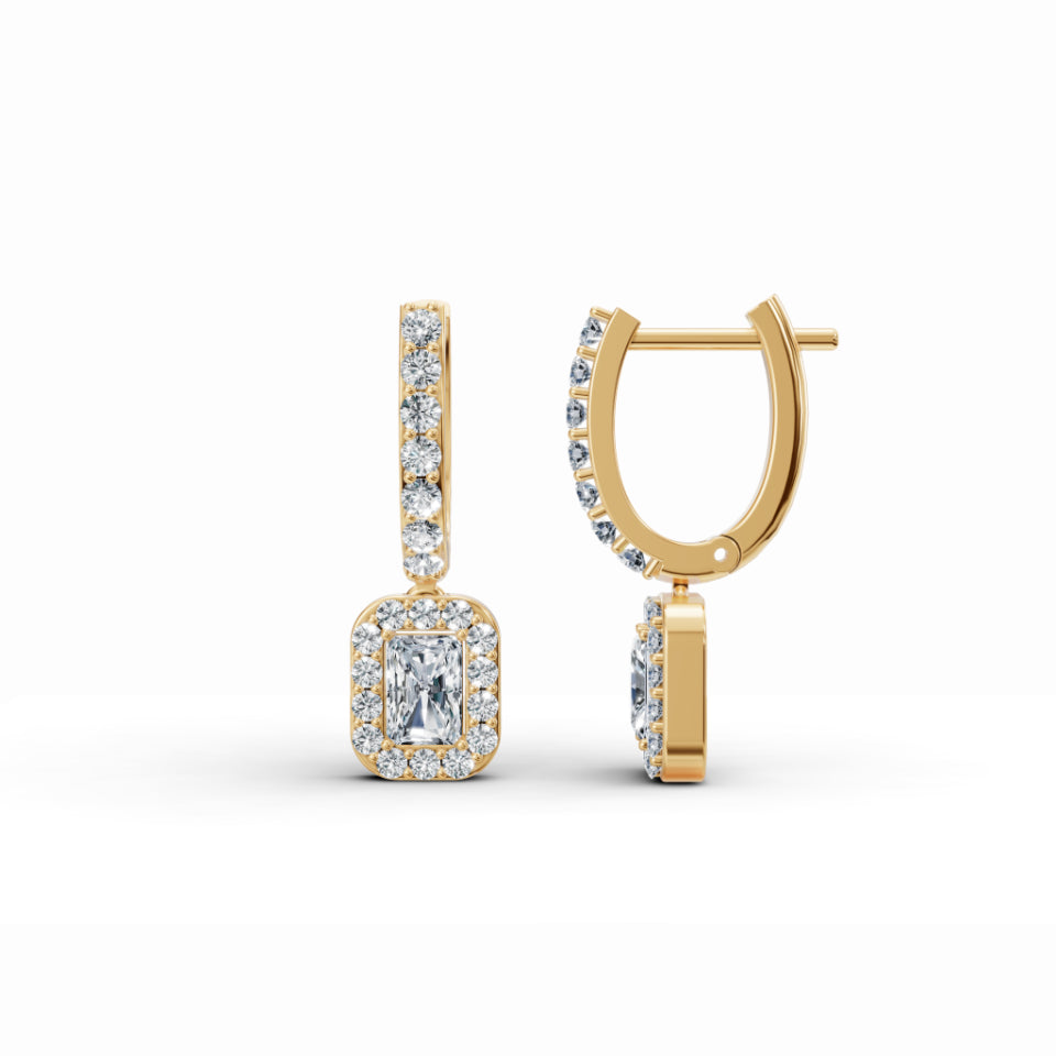 Classic Baguette Halo Diamond Stud Earrings