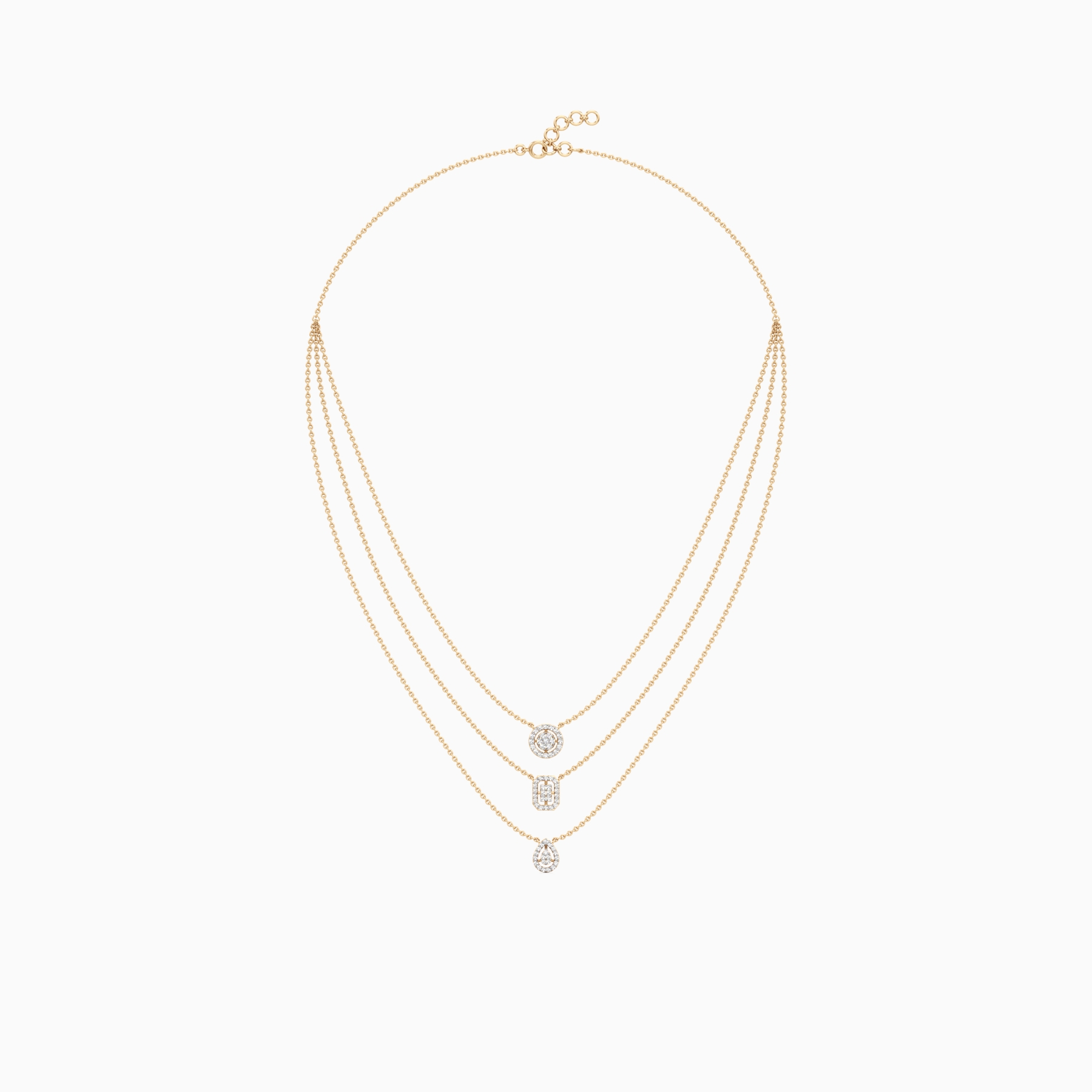 Multi-layered Trio Shaped Pave Chain in Yellow 14k Gold