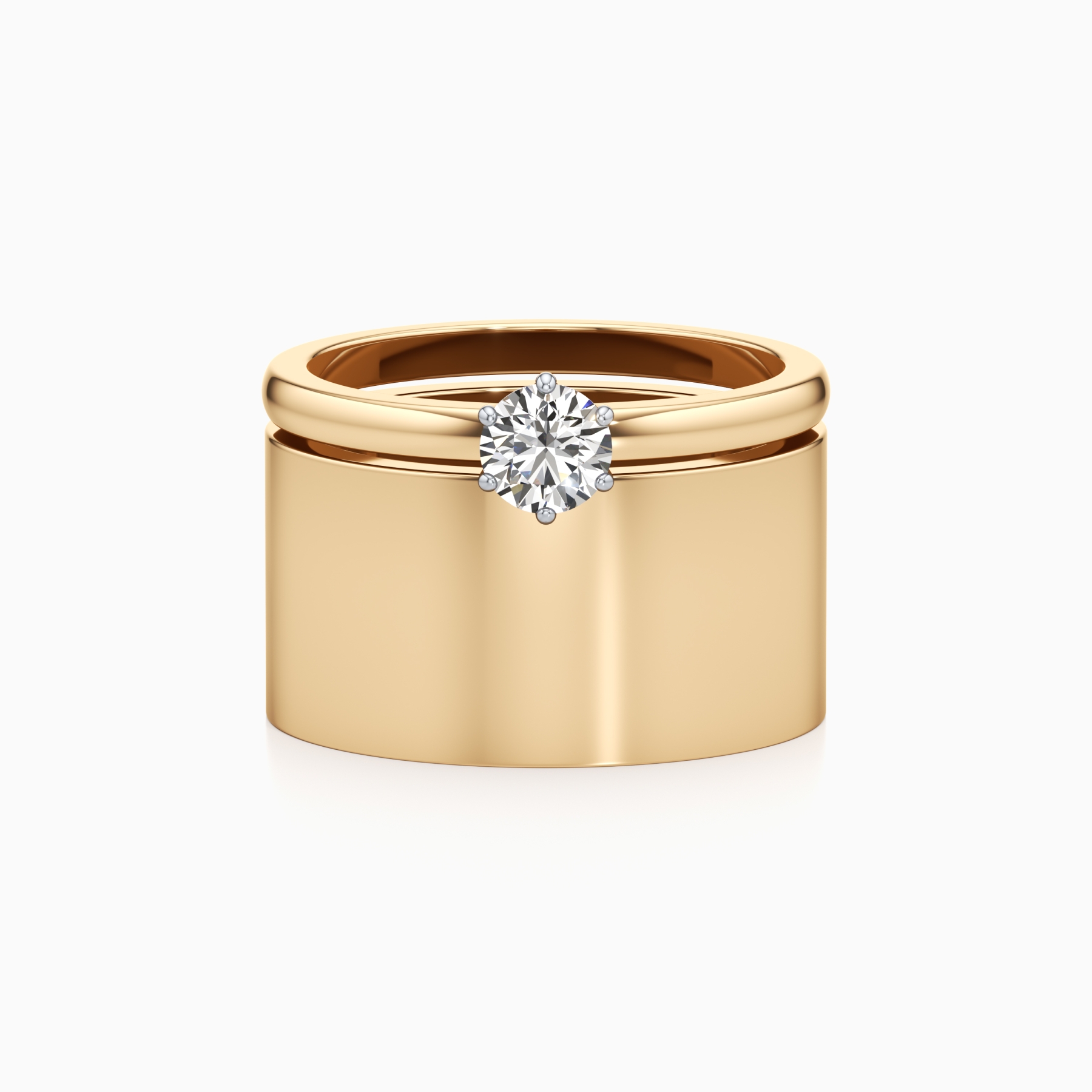 Smooth-Cut Wide Diamond Ring in Yellow 14k Gold