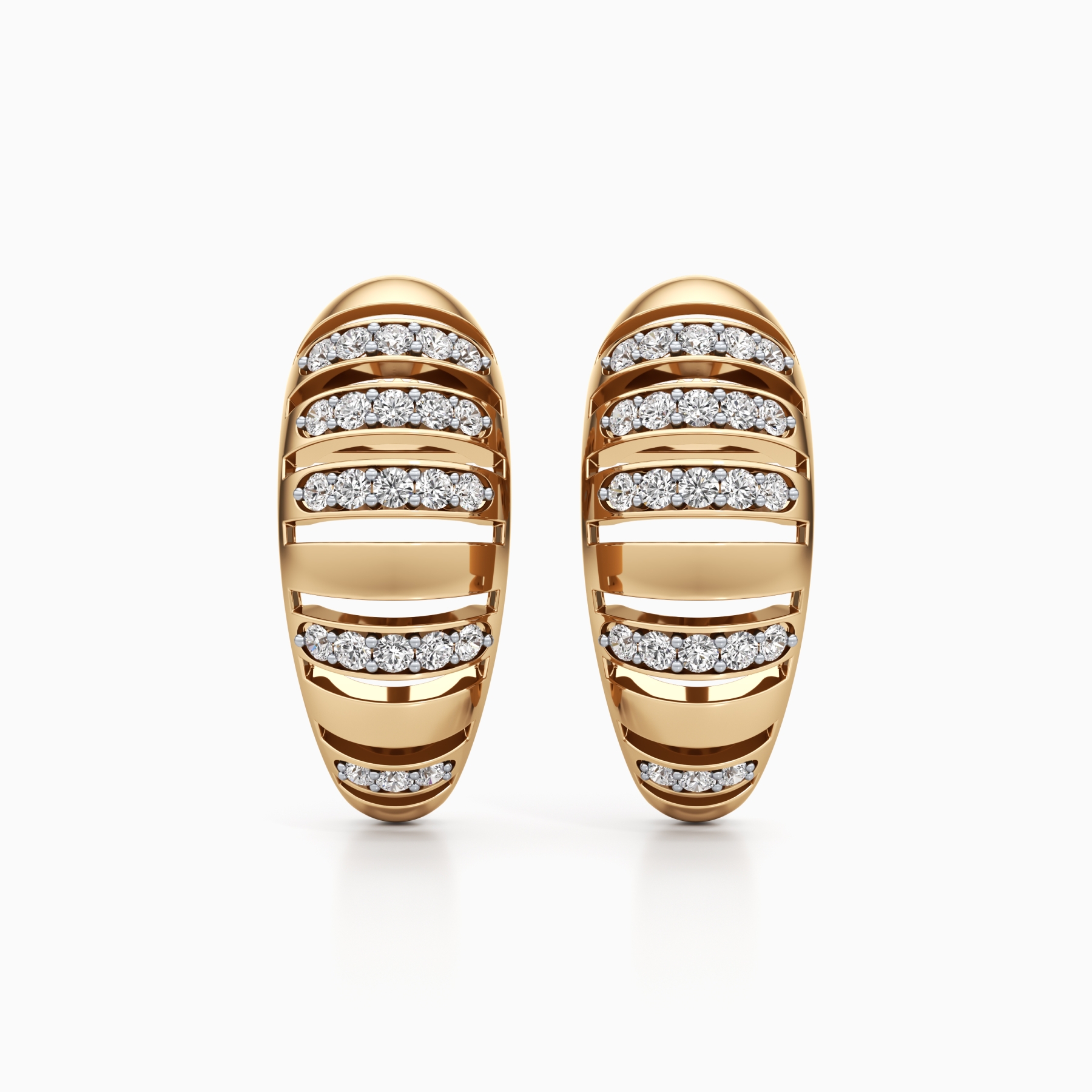 Dome Wing Diamond Earrings in Yellow 14K Gold