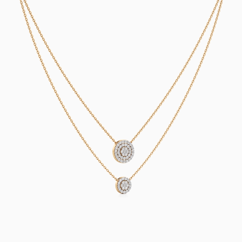 Multi-layered Pave Necklace in Yellow 14K Gold