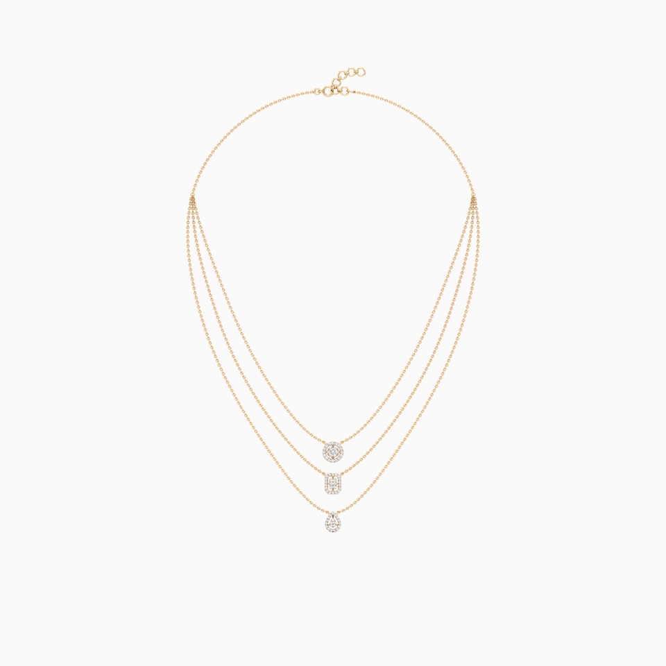 Multi-layered Trio Shaped Pave Chain in Yellow 14k Gold