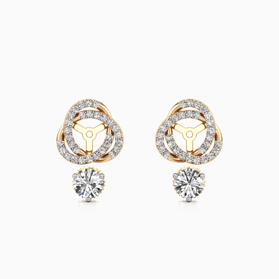 Detachable Solitaire Entwined Circled Earrings in Yellow 14k Gold