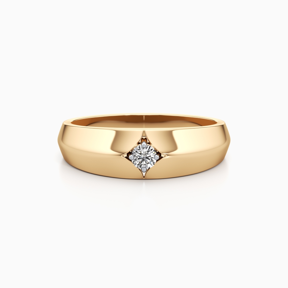 Smooth Shiny Diamond Ring in Yellow 14k Gold