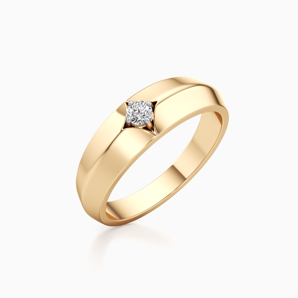 Smooth Shiny Diamond Ring in Yellow 14k Gold