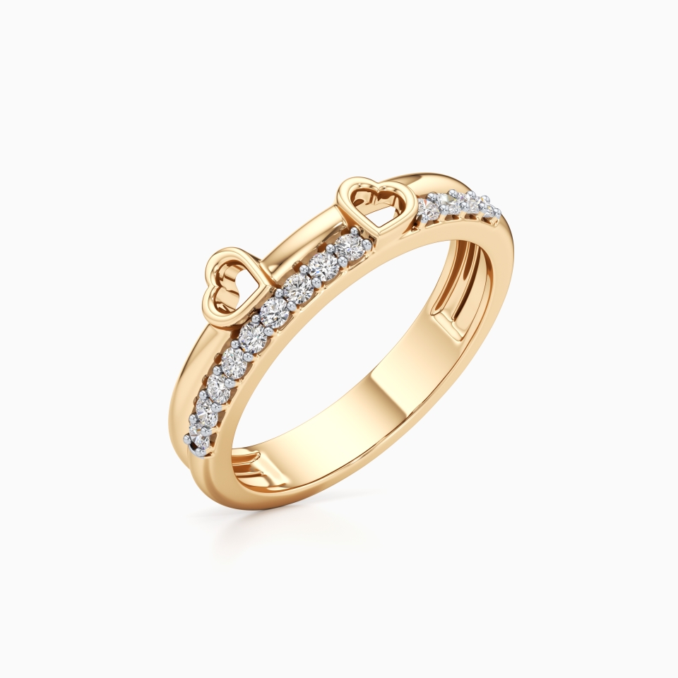 Two Hearts, One Love Diamond Ring in Yellow 14K Gold