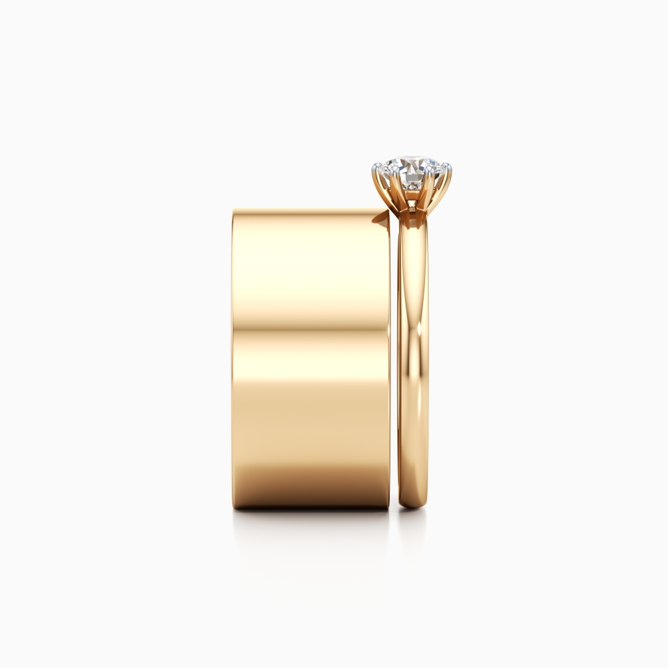 Smooth-Cut Wide Diamond Ring in Yellow 14k Gold