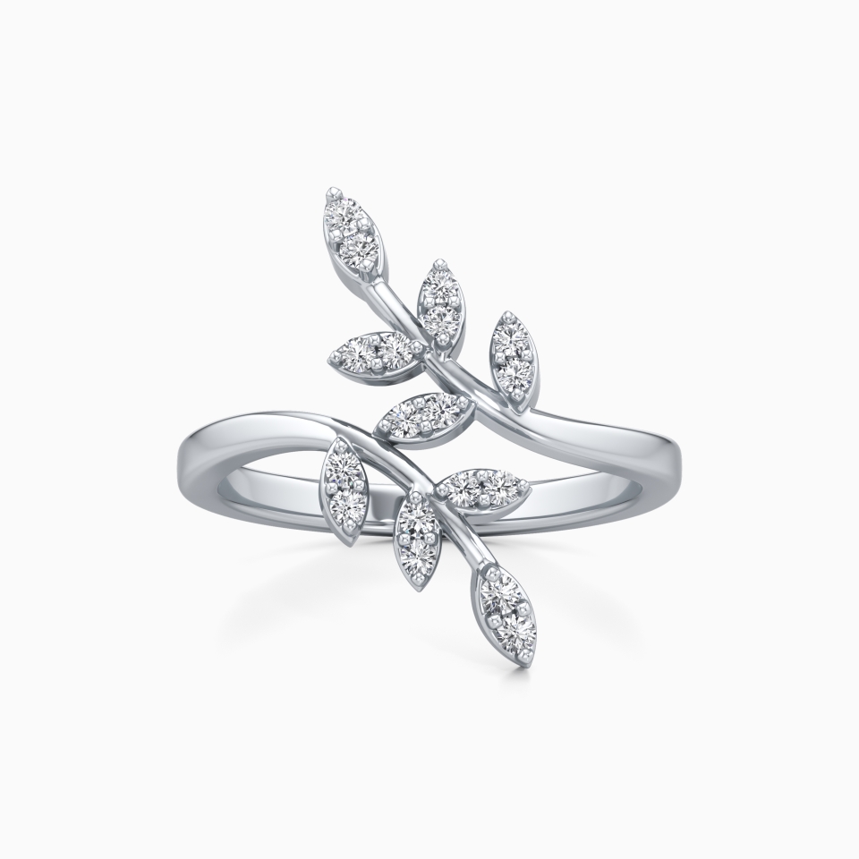 Duo Leaf Pleasing Diamond Ring in White 18K Gold