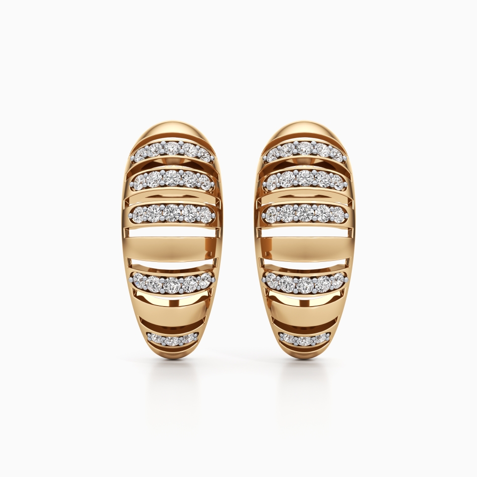 Dome Wing Diamond Earrings in Yellow 14K Gold